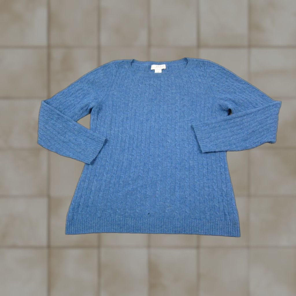 Vintage Kenar Sweater Womens Medium Blue 100% Cashmere Knit 2 Ply Vintage 90s Crew Neck Pullover Regular Knit Stylish Ladies - 90s Classic Cozy White? Size M / US 6-8 / IT 42-44 - 1 Thumbnail