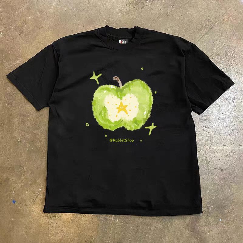 Japanese Brand Black casual retro apple print cotton t-shirt Size US M / EU 48-50 / 2 - 1 Thumbnail