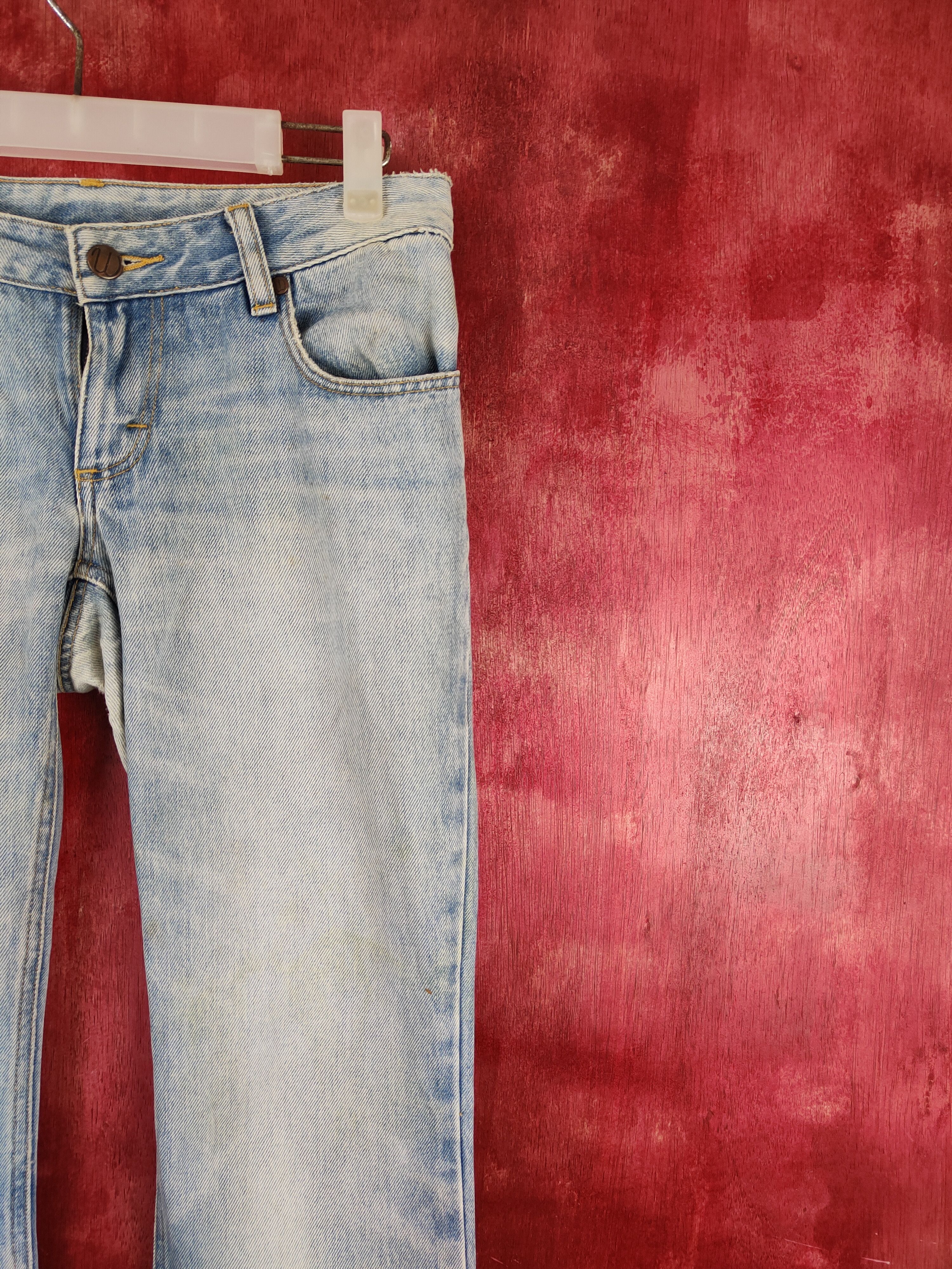 Japanese Brand Wrangler Blue Faded Distressed Bootcut Jeans #S2017 Size 29" - 6 Thumbnail