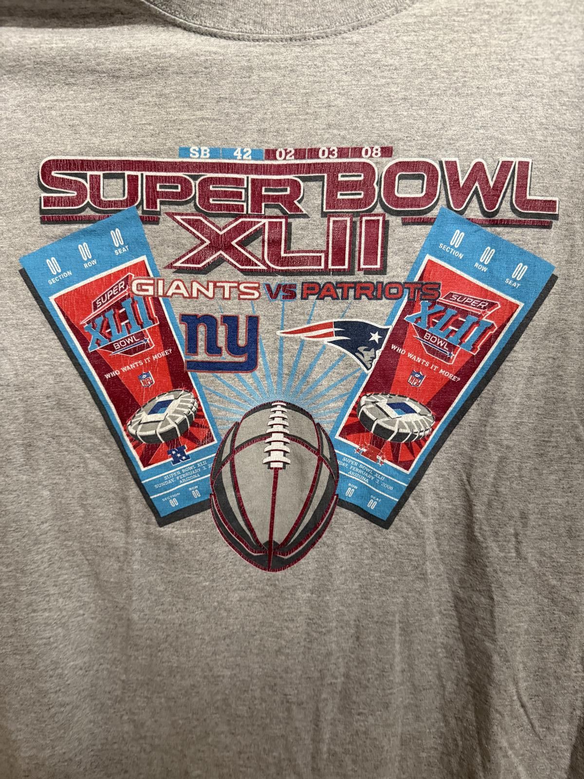 NFL Superbowl XLII Giants vs Patriots Ticket Stub T-shirt 2008 L Size US L / EU 52-54 / 3 - 3 Thumbnail