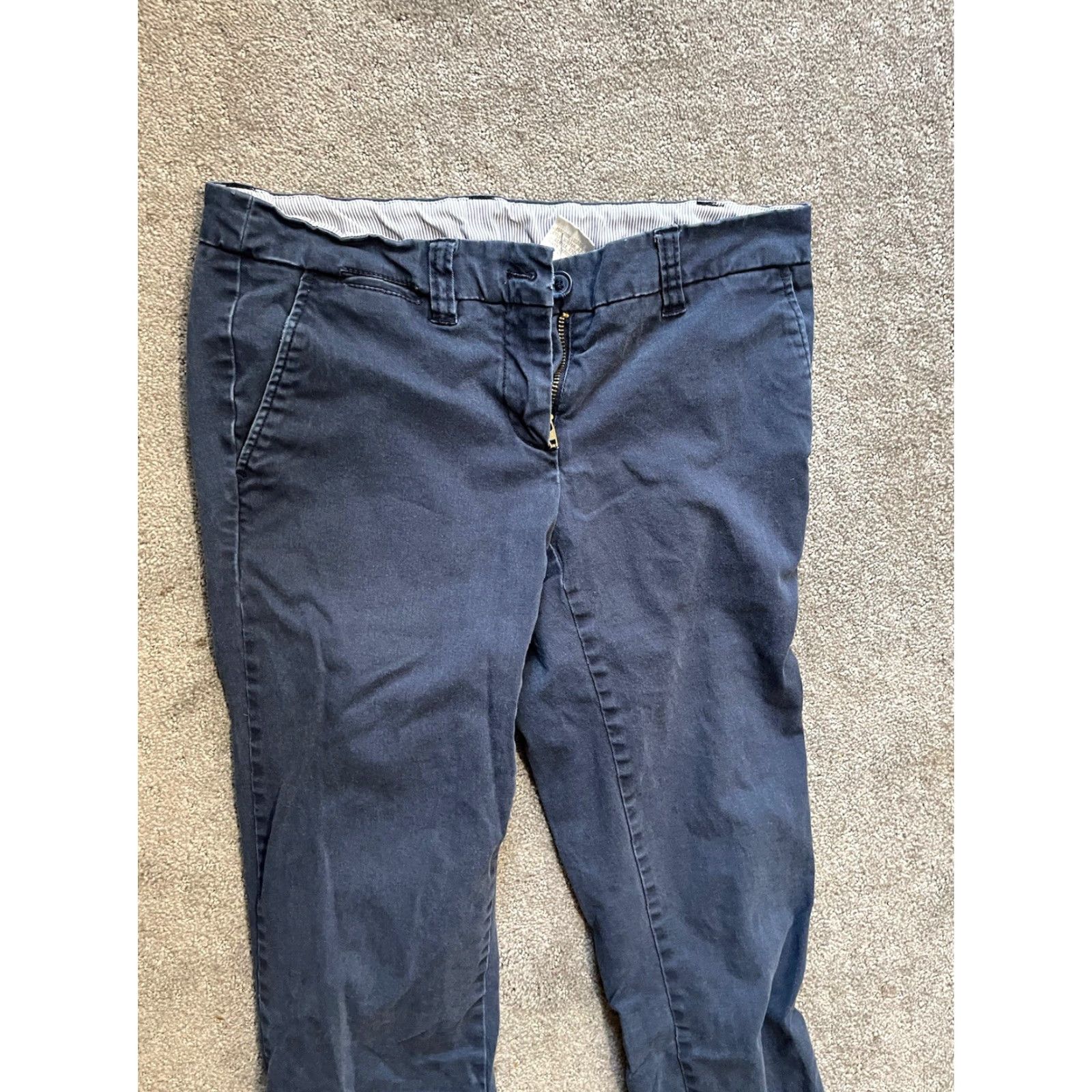 Vintage Kenar Pants Women's 2 Ankle Navy Mid Rise Flat Front Tapered Leg Pockets Cropped Twill Stretch Casual Workwear Size 26" / US 2 / IT 38 - 2 Thumbnail