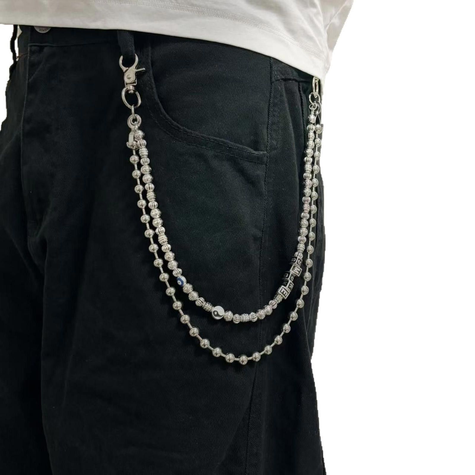 Jewelry Silver Double Chain Wallet Pants Accessory, Men's Chain Size ONE SIZE - 1 Thumbnail