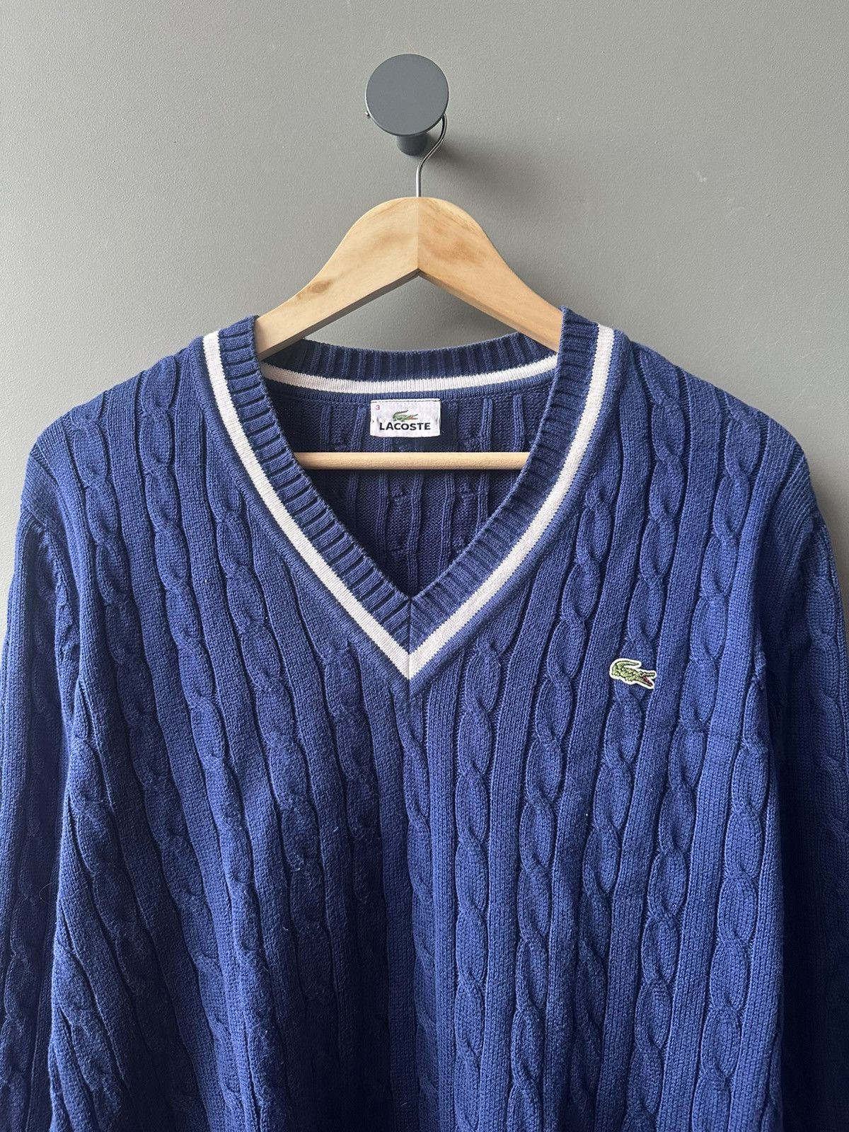 Lacoste Lacoste Cable Knit V-Neck Cotton Sweater Size 3 Size US M / EU 48-50 / 2 - 2 Thumbnail