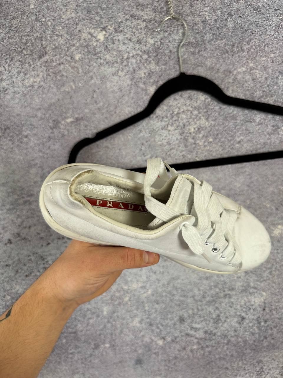 Prada × Vintage Prada Leather Lace-Up Sneakers White Women's 38 Size Size US 8 / IT 38 - 13 Thumbnail