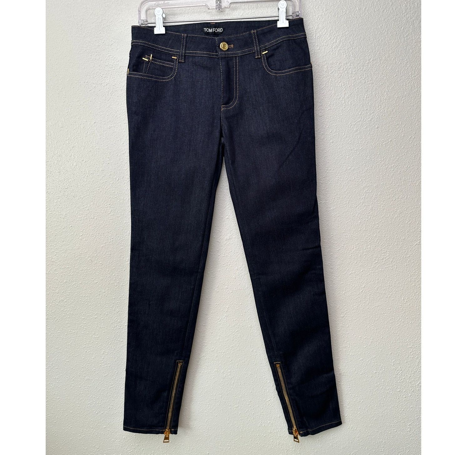 NWT Tom Ford Indigo Skinny Jeans 29 Low Rise Gold Zip Ankles