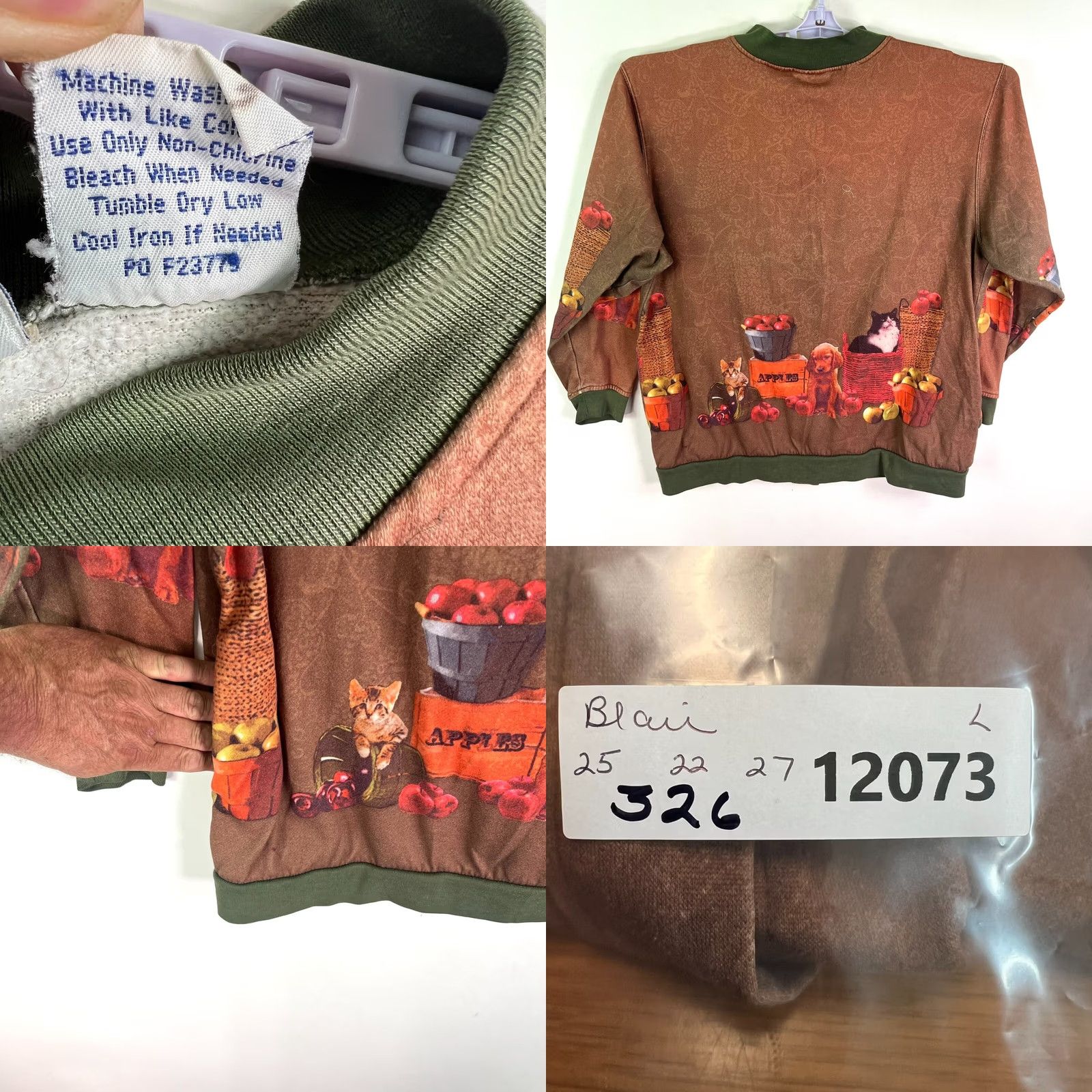 Blair Blair Jacket Womens Size L Brown Cat Pattern Mid-Length Zip Pockets Fall Knit Cotton Blend Blurred? Size L / US 10 / IT 46 - 8 Thumbnail