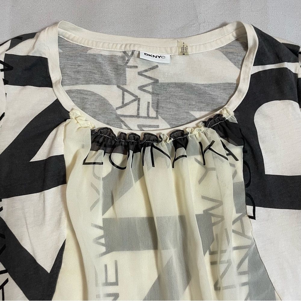 Donna Karan DKNY Logo Long Sleeve Mix Media Front Chiffon Blouse Top Si Size M / US 6-8 / IT 42-44 - 7 Thumbnail