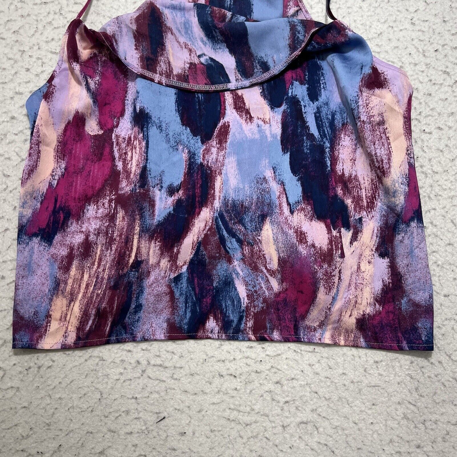 Nordstrom Open Edit Cowl Neck Satin Camisole Purple Chalk Camo Top Size XL / US 12-14 / IT 48-50 - 5 Thumbnail