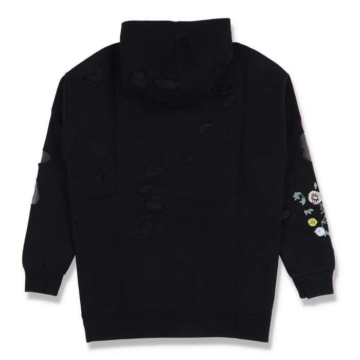 Flower Embroidered Hoodie - Black / XS