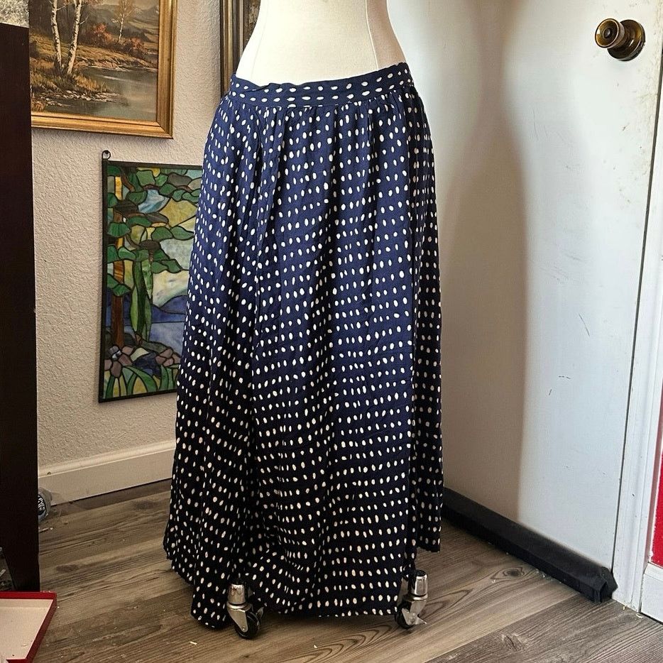 Handmade handmade blue white polka dot button up maxi skirt Size 30" / US 8 / IT 44 - 1 Thumbnail