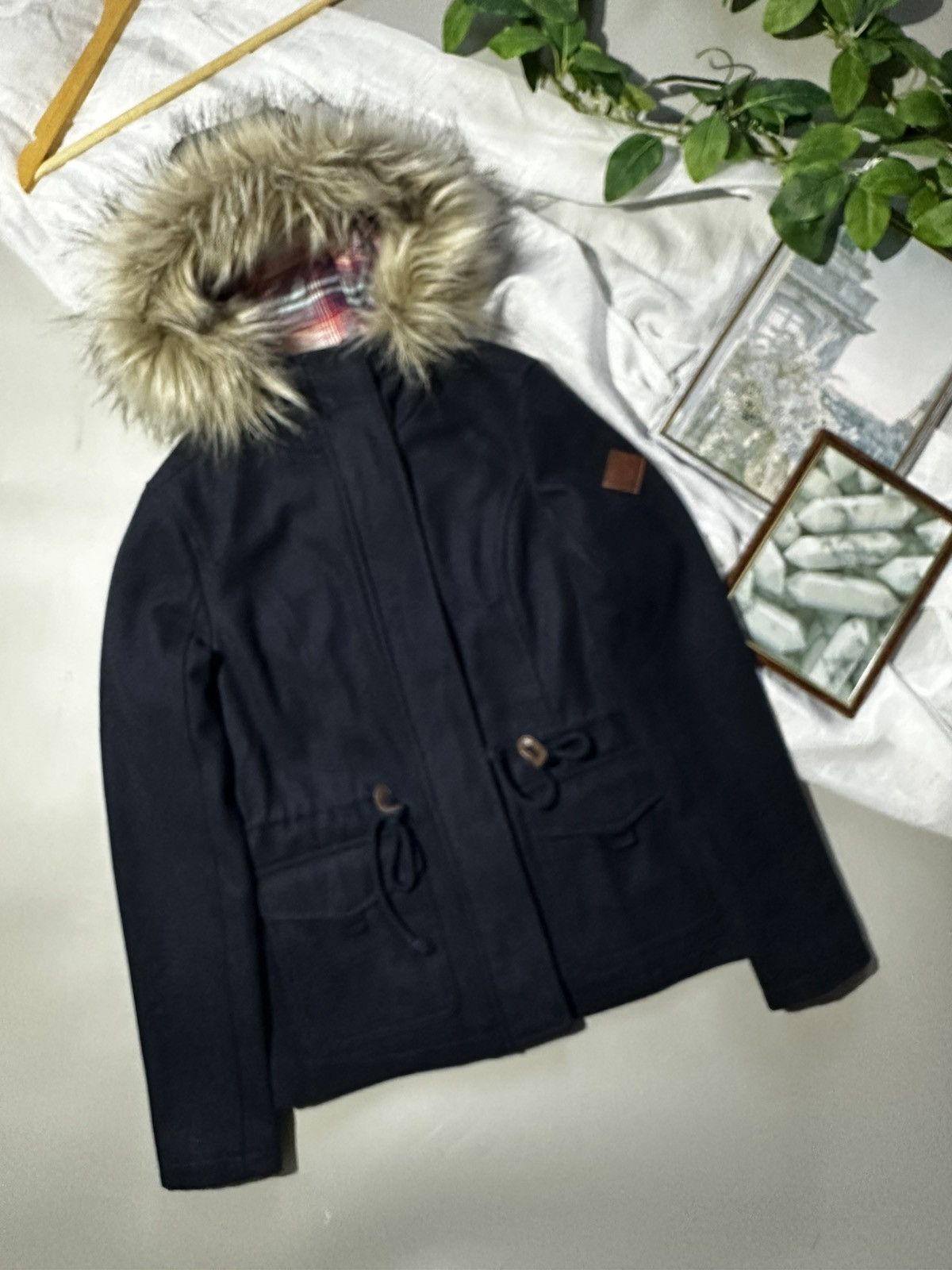 Hollister Hollister Faux Fur Trim Hooded Parka Jacket - Navy Blue - Size S / US 4 / IT 40 - 2 Thumbnail