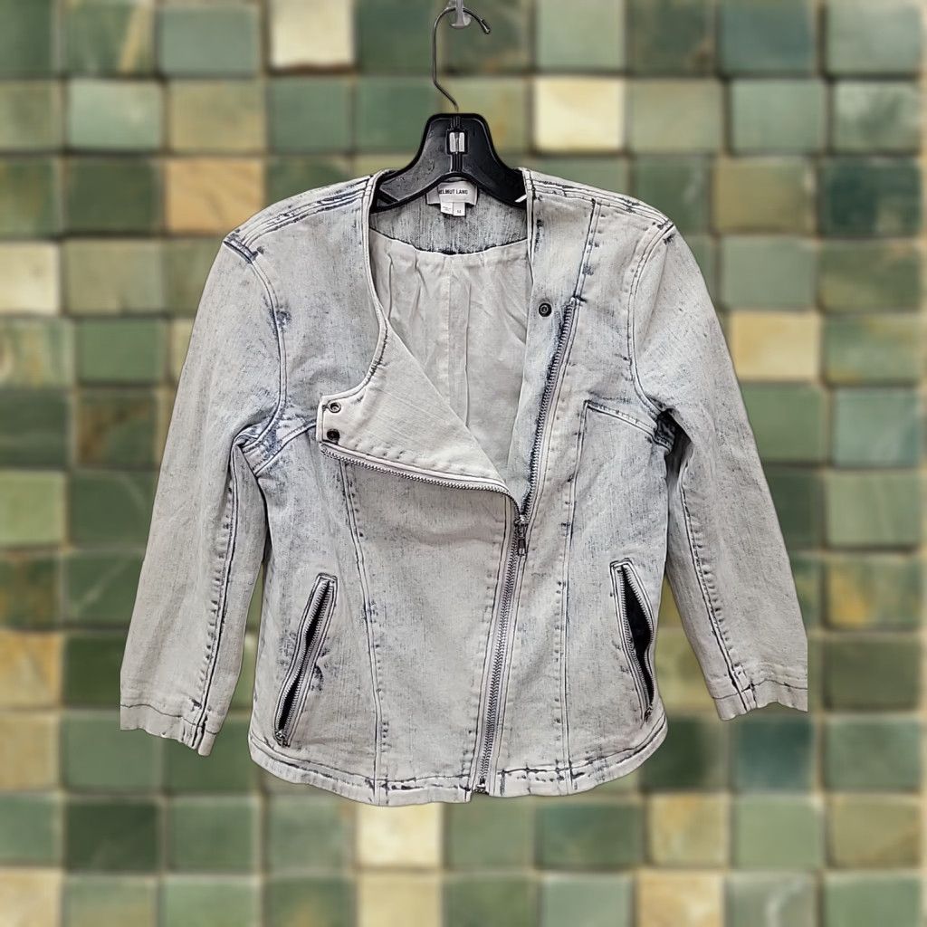 Helmut Lang VINTAGE HELMUT LANG Womens Jacket Front Asymmetrical Zip MEDIUM Denim Jacket Size M / US 6-8 / IT 42-44 - 1 Thumbnail