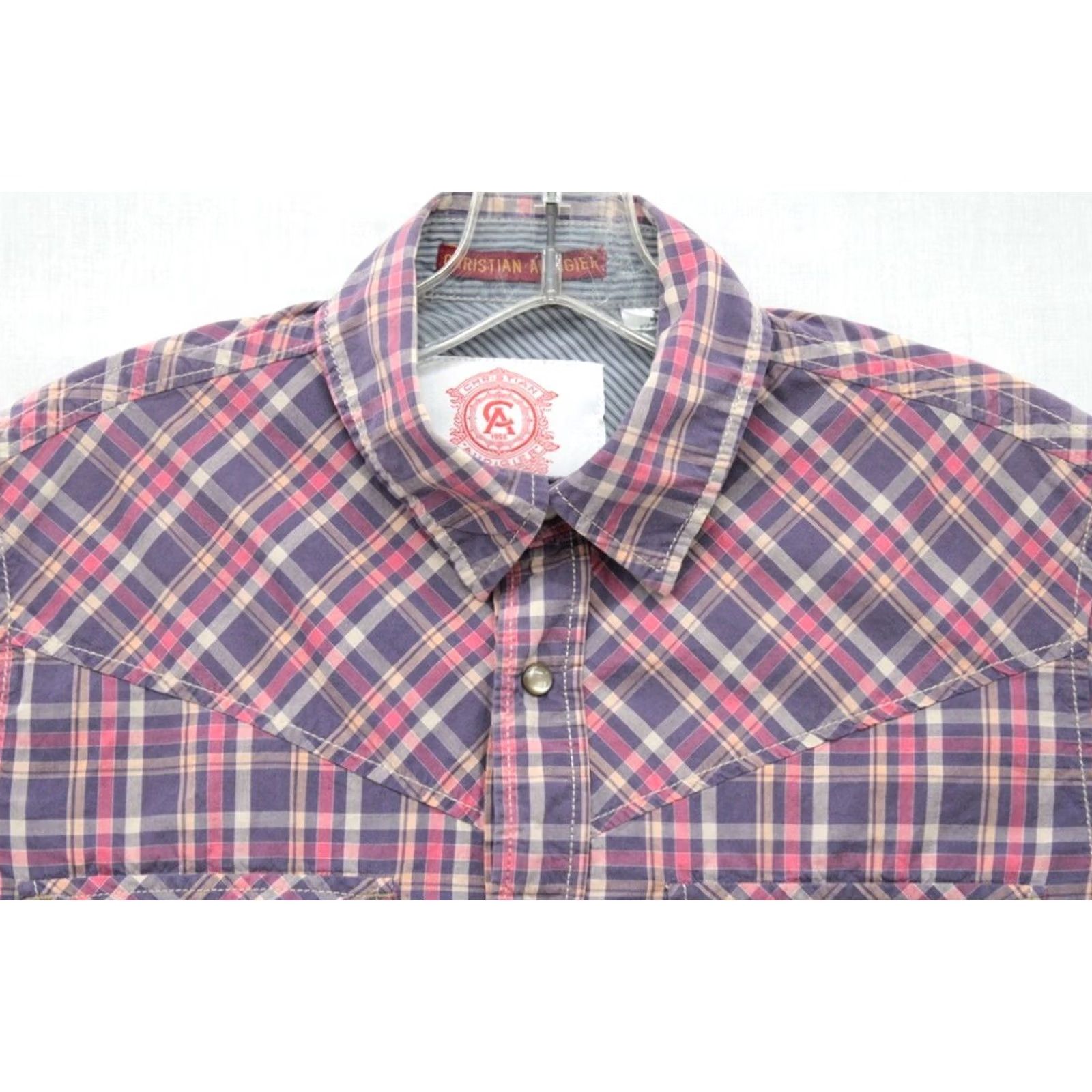 Vintage Christian Audigier Y2K Shirt Mens Small Pearl Snaps Purple Pink Plaid Western Flip Cuff Size US S / EU 44-46 / 1 - 3 Thumbnail