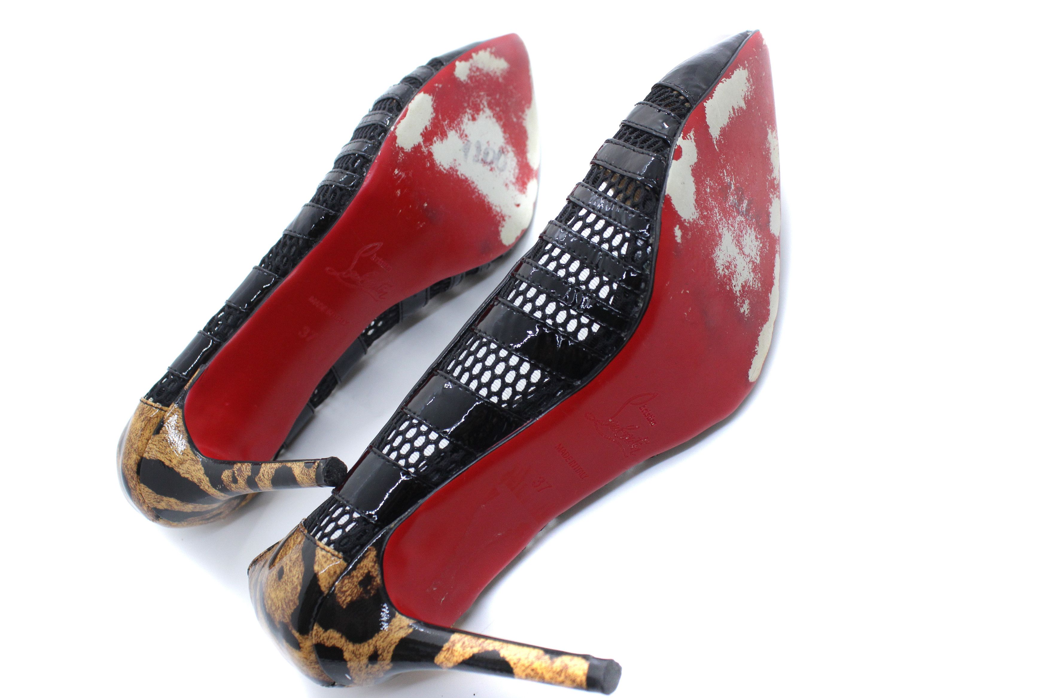 Christian Louboutin Leopard Mesh Patent Leather Heels Size US 7 / IT 37 - 7 Thumbnail