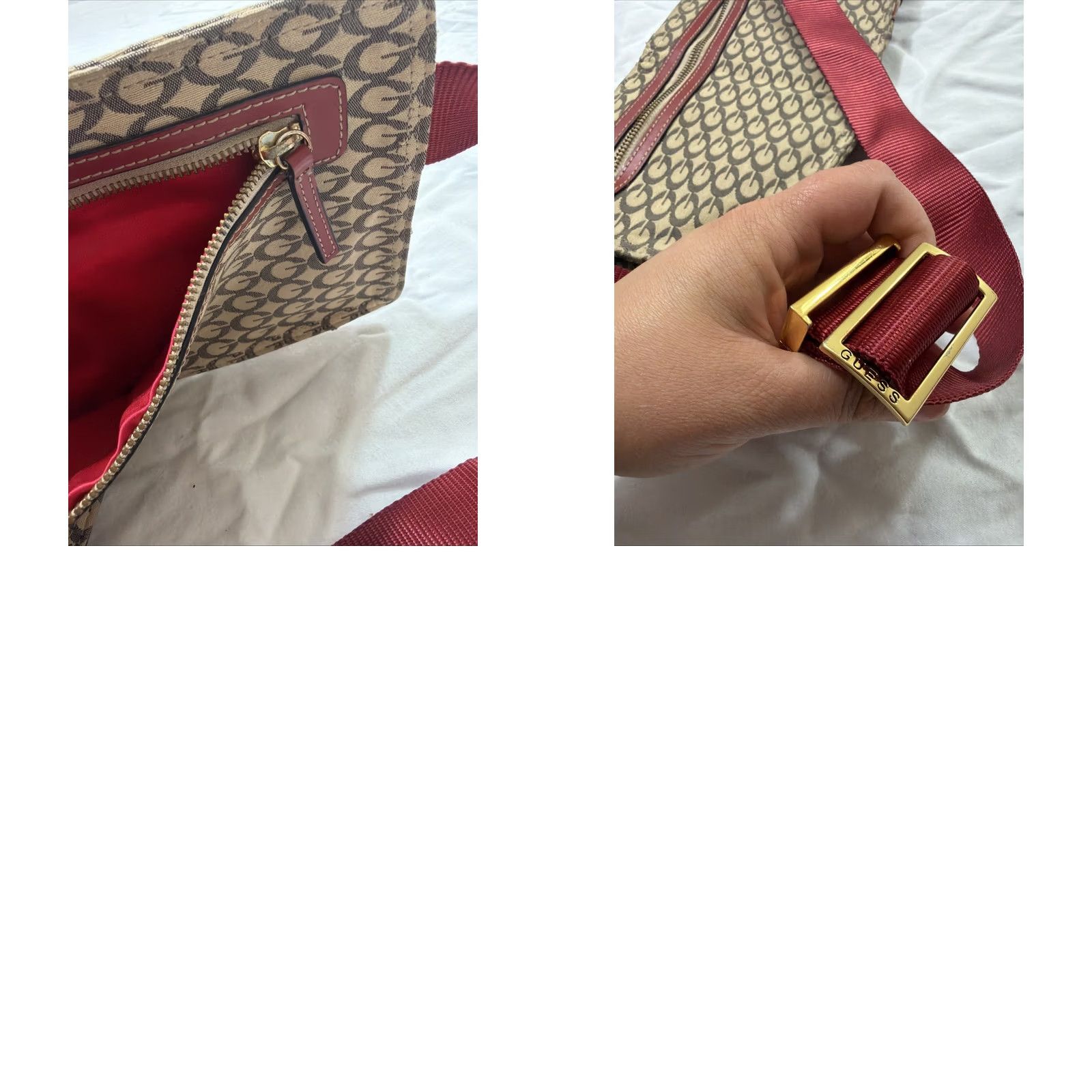 Guess VINTAGE GUESS Waist Bag Purse Beige Red Metal Clasp Zipper Pockets Belt Bag & Fanny Pack Women 12x6.5 Metallic Polyester Size ONE SIZE - 11 Thumbnail