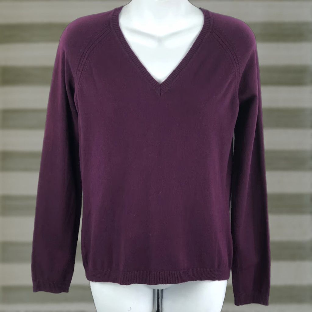 Vintage VINTAGE Attention Sweater Shirt Womens S Burgundy V-Neck Longsleeve Pullover 90s Grunge Academia Size S / US 4 / IT 40 - 1 Thumbnail
