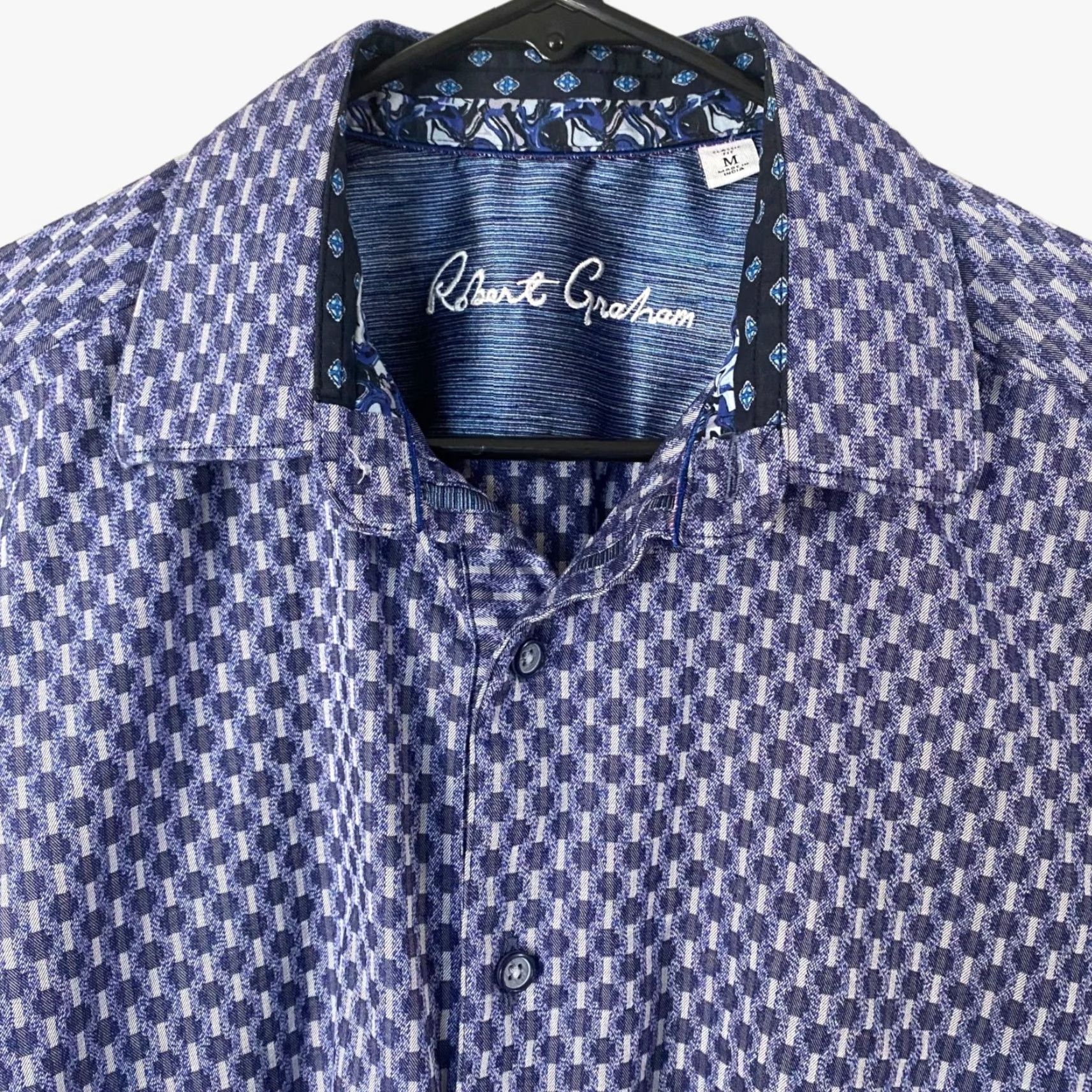 Robert Graham Robert Graham Geometric Button-Up Shirt Blue Mens M Contrast Cuffs Stretch Shirt Size US M / EU 48-50 / 2 - 5 Thumbnail