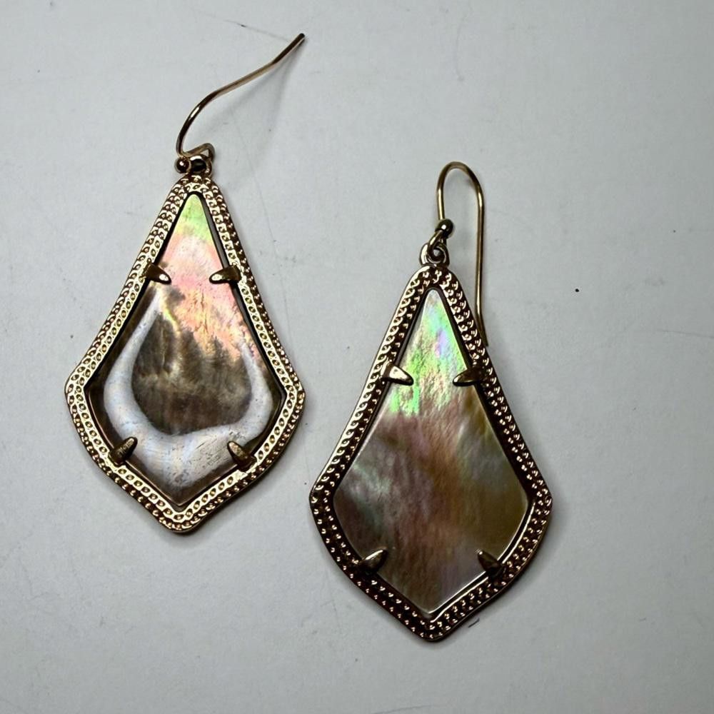 Designer Kendra Scott Alex Brown Mother of Pearl Rose Gold Earrings Size ONE SIZE - 5 Thumbnail