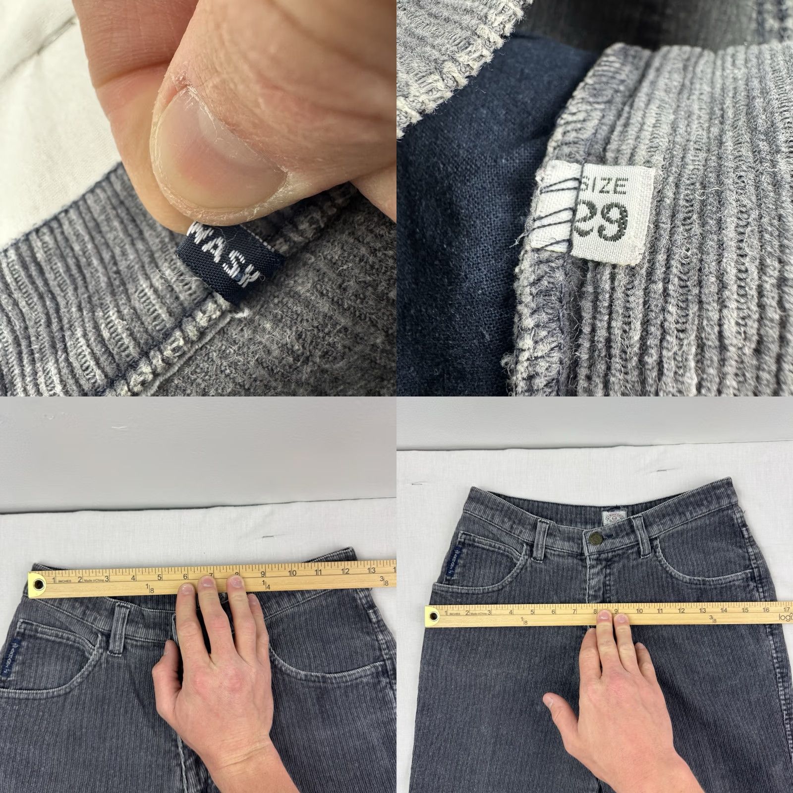 Armani VINTAGE Armani Corduroy Pants Womens 29 Gray Hipster Tapered 1980s Jeans Size 29" - 8 Thumbnail