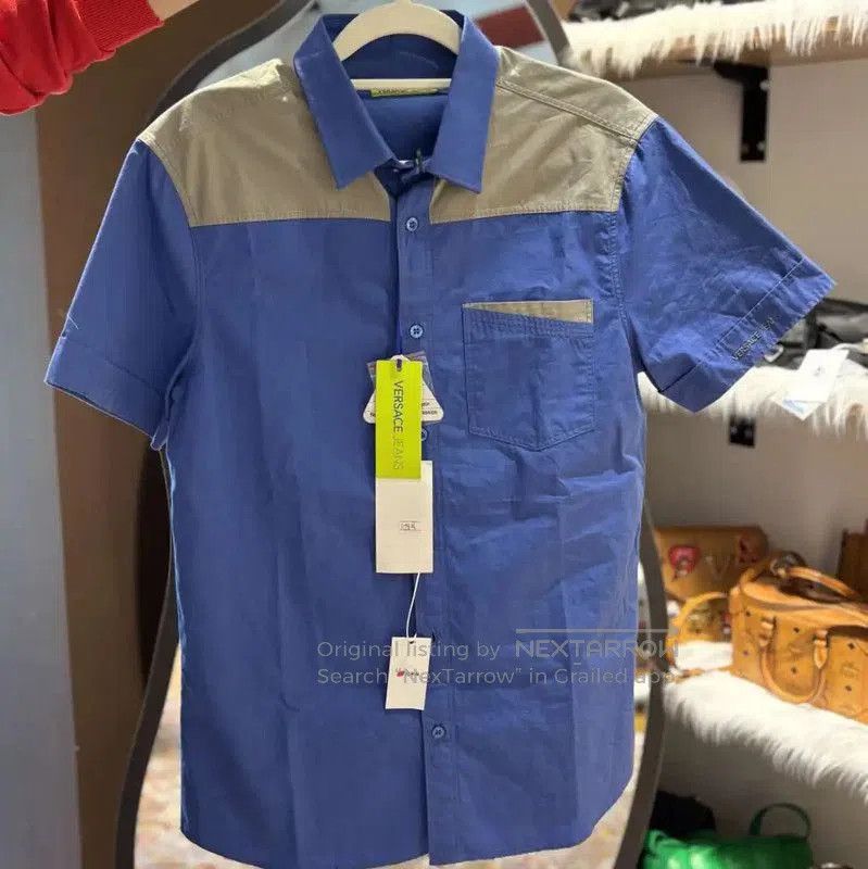 Versace Versace Blue Cotton Short Sleeve Shirt . Size US M / EU 48-50 / 2 - 1 Thumbnail
