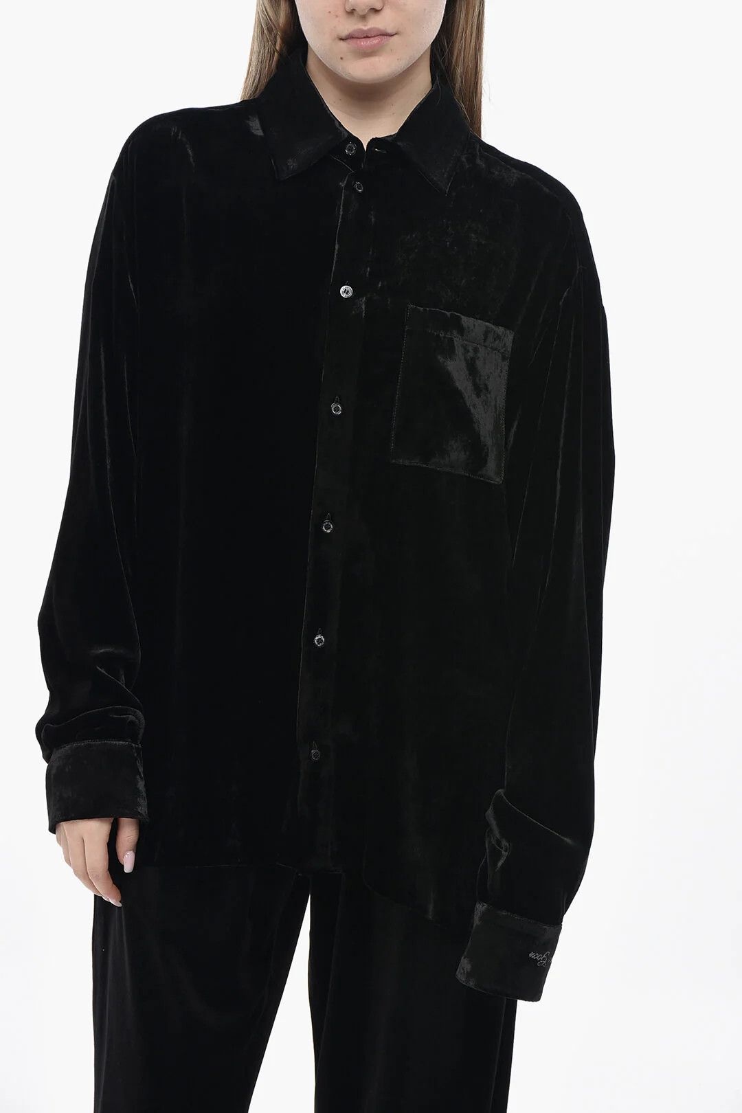 Golden Goose og1mm0426 Velour Blouse in Black Size L / US 10 / IT 46 - 1 Thumbnail