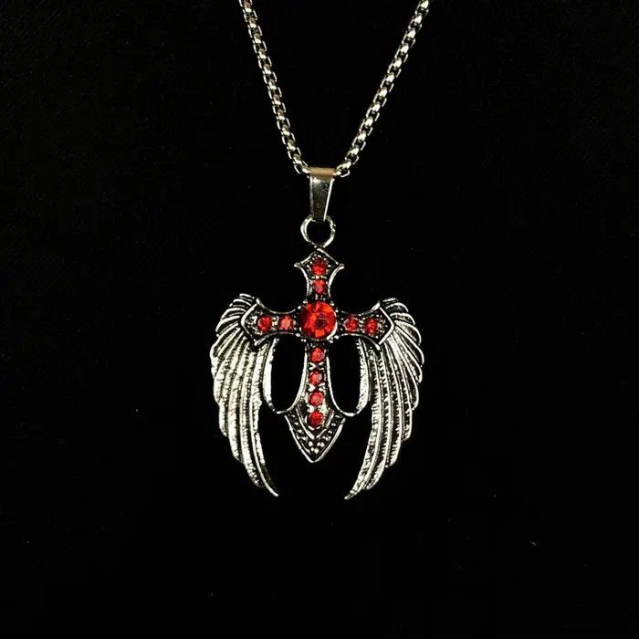 Jewelry Wings Cross Crystal Chain Punk Gothic Necklace Size ONE SIZE - 4 Thumbnail