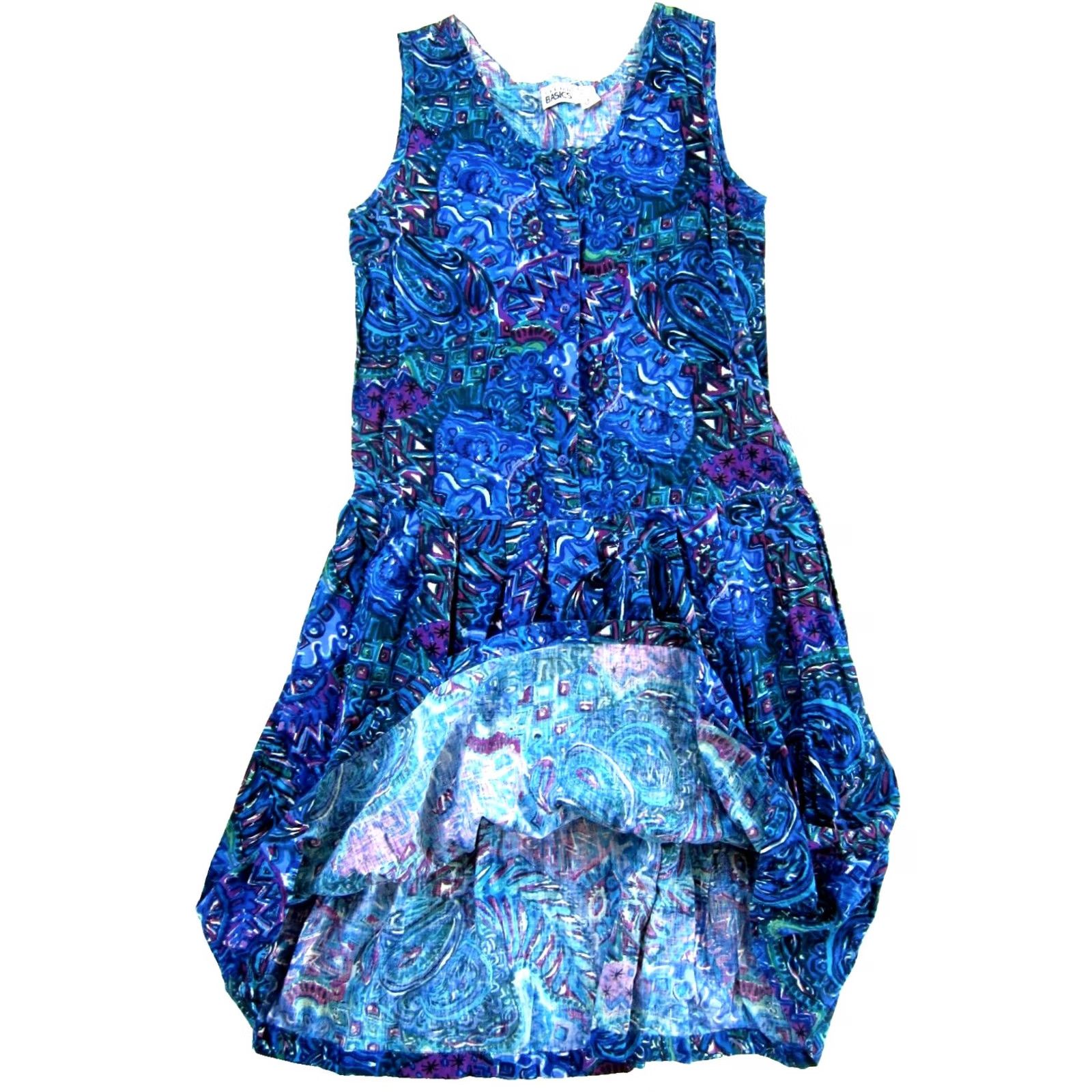 Asics VINTAGE Trend Basics Dress Womens L Blue VTG Purple Green Floral Pocket Drop Waist Midi Tank Size L / US 10 / IT 46 - 5 Thumbnail