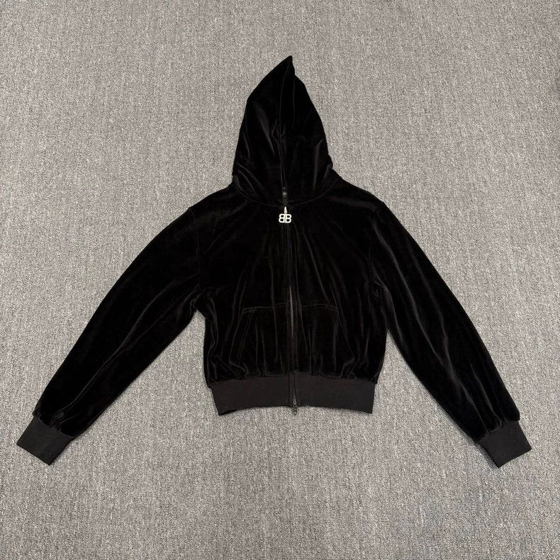 Balenciaga Balenciaga Black velvet zip-up velvet jacket Size L / US 10 / IT 46 - 1 Thumbnail