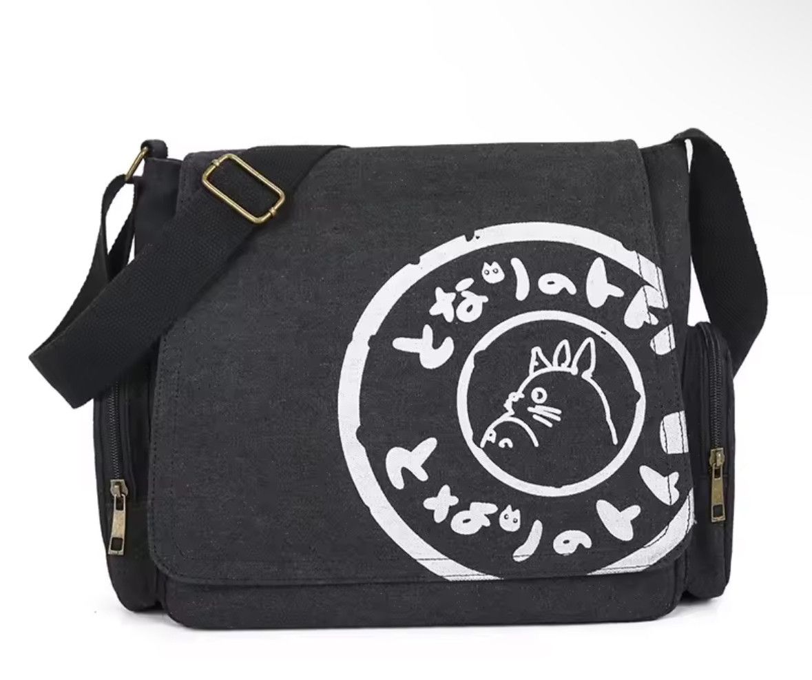 Vintage Totoro Canvas Messenger Bag Tote Shoulder Handbag in Black, Men's