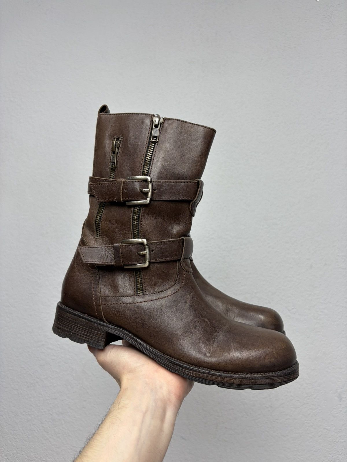 Hedi Slimane AS 98 Vibe Artisan Brown Leather Side Zip Ankle Biker Boots Size US 7.5 / EU 40-41 - 12 Thumbnail