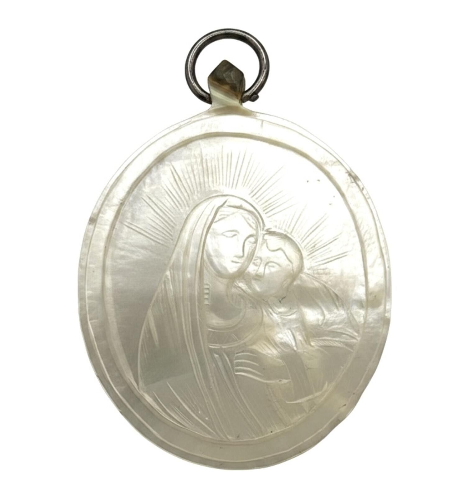 Other Antique Large Carved MOP/MOC Mary/Jesus Sterling Pendant Size ONE SIZE - 1 Thumbnail