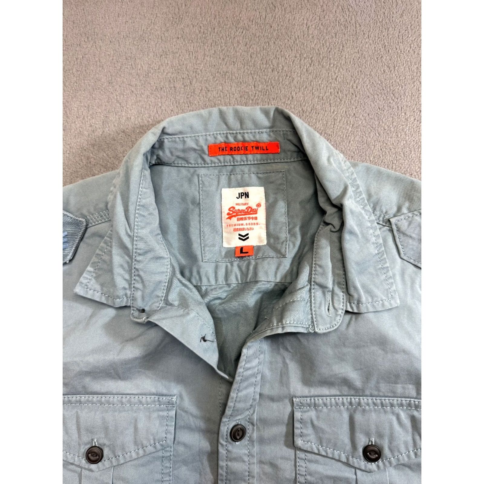 Superdry Superdry Army Shirt Mens Long Sleeve Button-Up twill Cotton Blue/Gray Size L Regular Vintage No Size US L / EU 52-54 / 3 - 5 Thumbnail