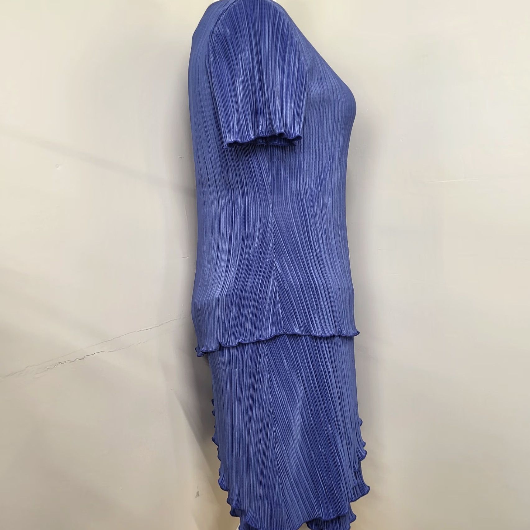 Coldwater Creek VINTAGE Coldwater Creek Formal Midi Dress 14P Periwinkle Crepe Tiered Flutter Sleeve Short Sleeve Blue Women's Dress Size XL / US 12-14 / IT 48-50 - 6 Thumbnail