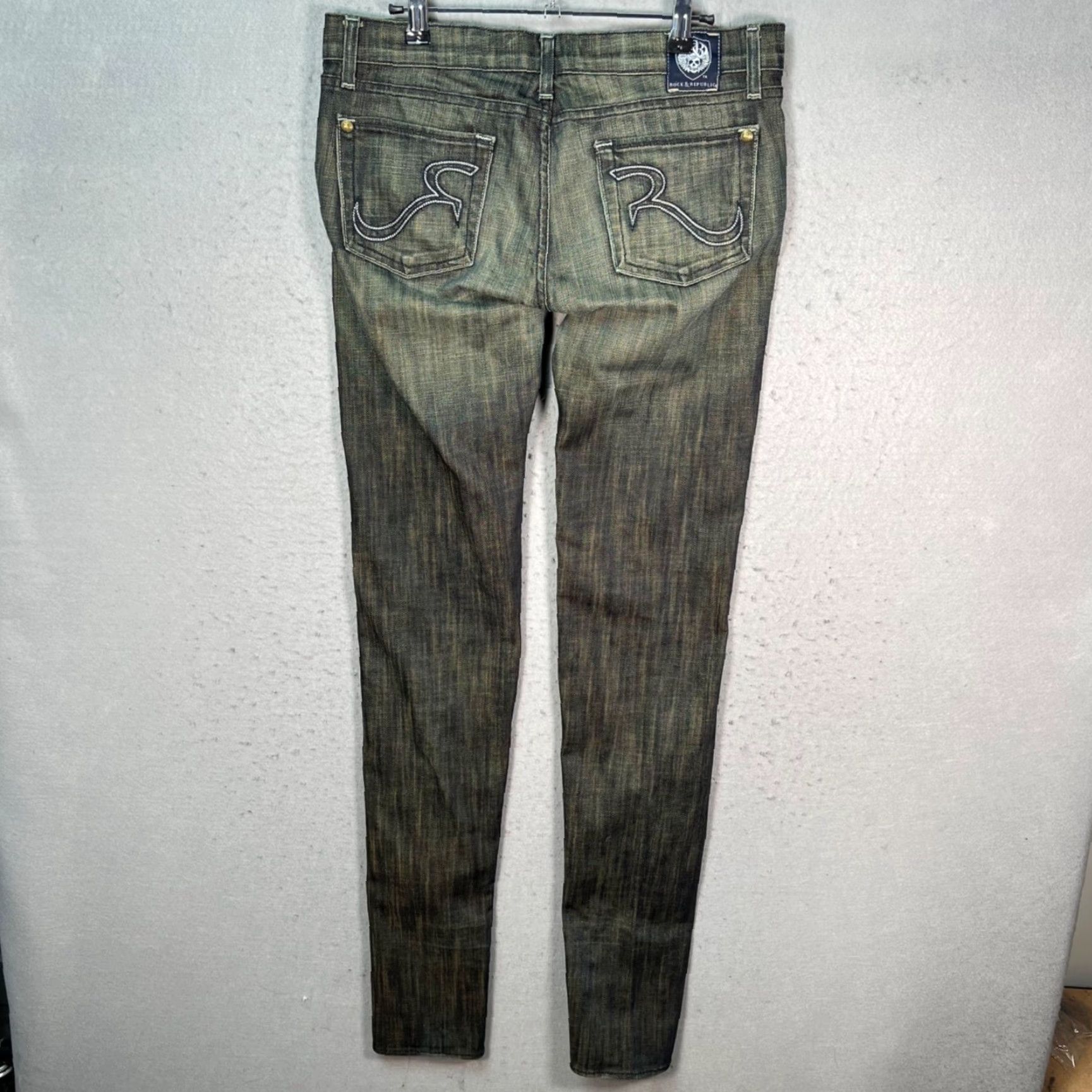 Vintage Rock & Republic Jeans Skinny Distressed Denim 29 Womens Slim 5-Pocket Blue Cotton Blend Inseam 36 Vintage: No Size 29" - 2 Thumbnail