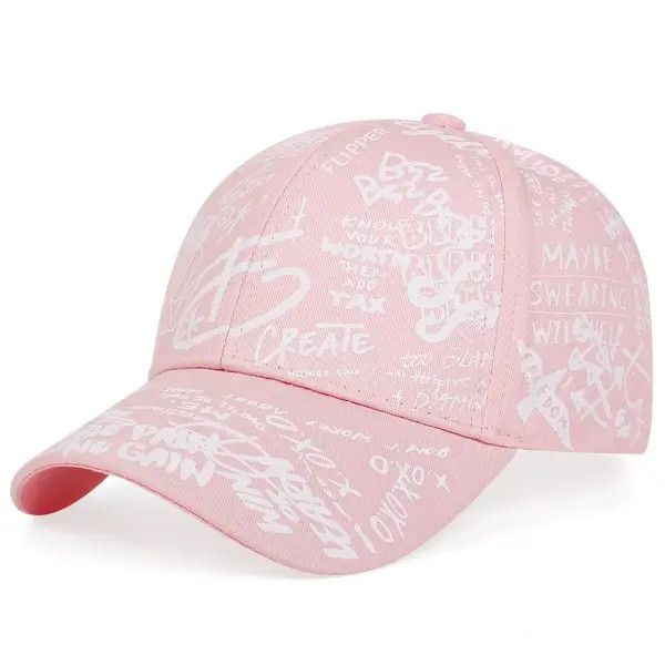 Japanese Brand Pink Unisex Letter Geometry Printing Snapback Baseball Caps Size ONE SIZE - 6 Thumbnail
