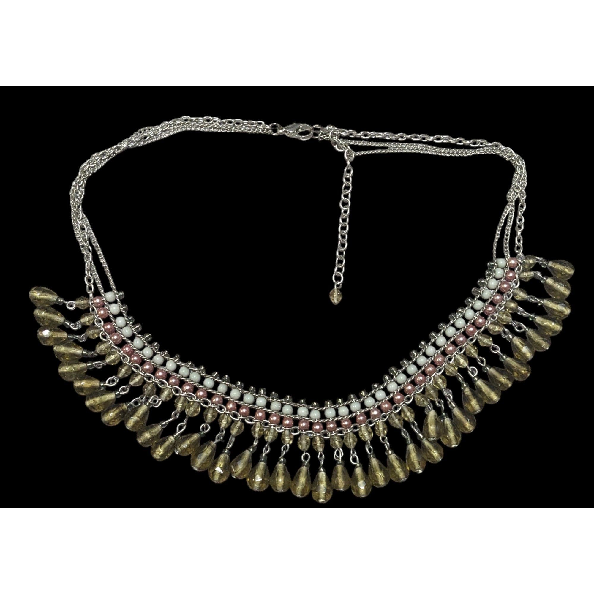Other Handmade Vintage Bohemian Glass And Pearl Beaded Fringe Neck Size ONE SIZE - 1 Thumbnail