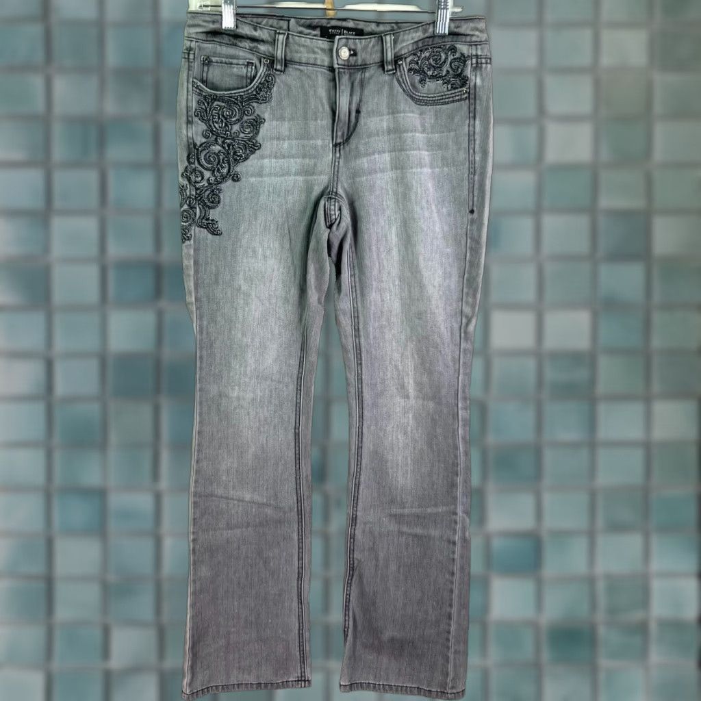 White House Black Market Vintage White House Black Market Denim Jeans Womens SZ 4 Slim Bootcut Low-Rise Embroidered Gray 90s City Size 27" / US 4 / IT 40 - 1 Thumbnail