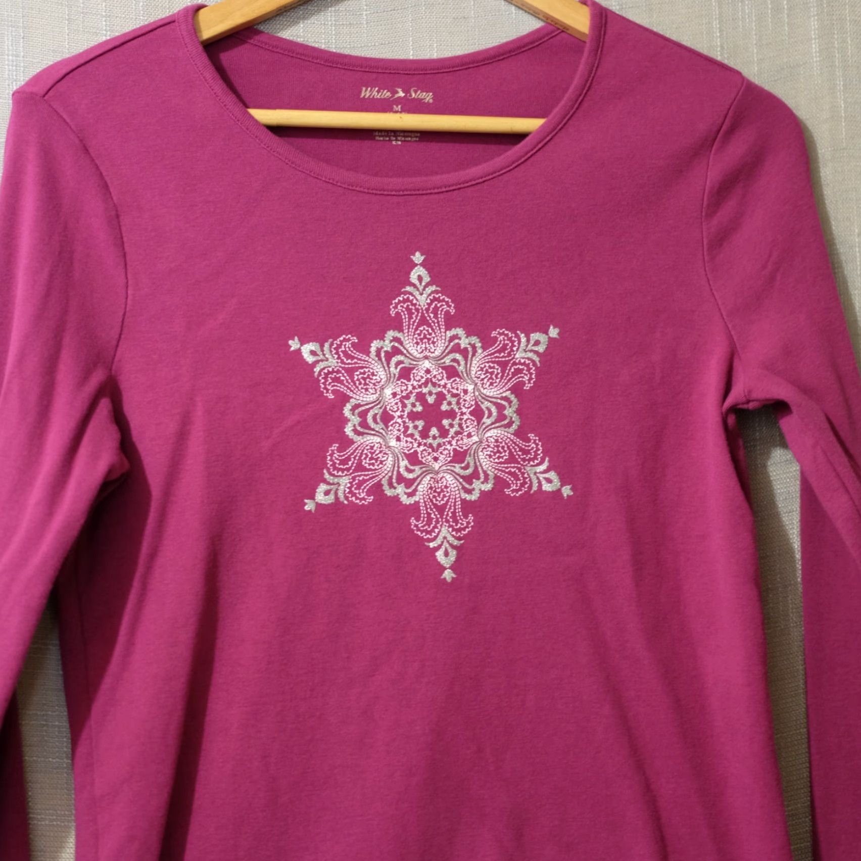 Vintage White Stag Longsleeve Top Floral Raspberry 100% Cotton Women's M Shirt Casual Sleeve Knit T-Shirt NO Size M / US 6-8 / IT 42-44 - 2 Thumbnail