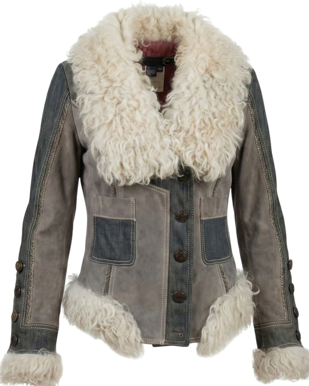 Roberto Cavalli F/W 2003 RUNWAY LAMB FUR DENIM JACKET Size M / US 6-8 / IT 42-44 - 2 Thumbnail