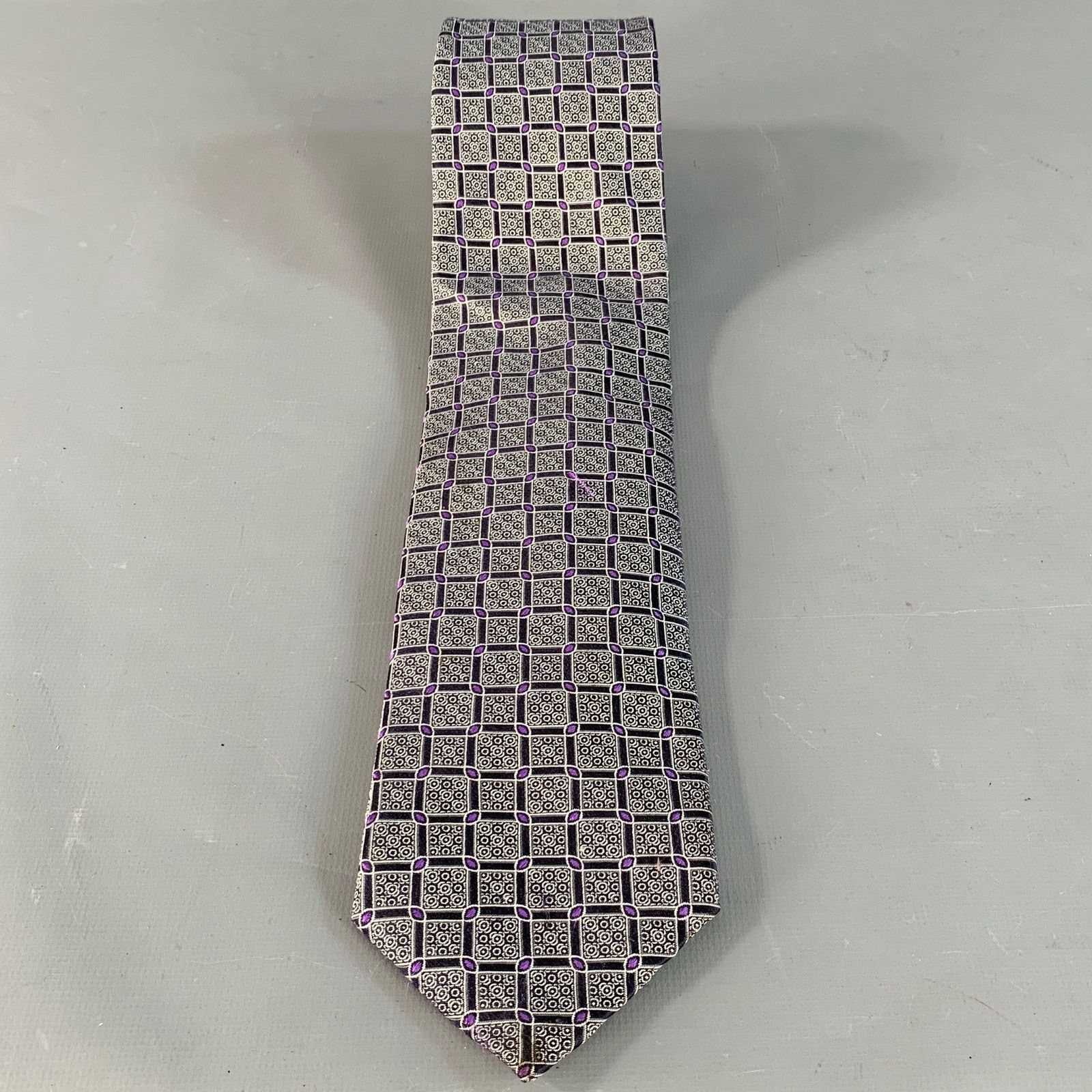 Canali CANALI One Size Black Purple Checkered Jacquard Silk Tie Size ONE SIZE - 3 Thumbnail