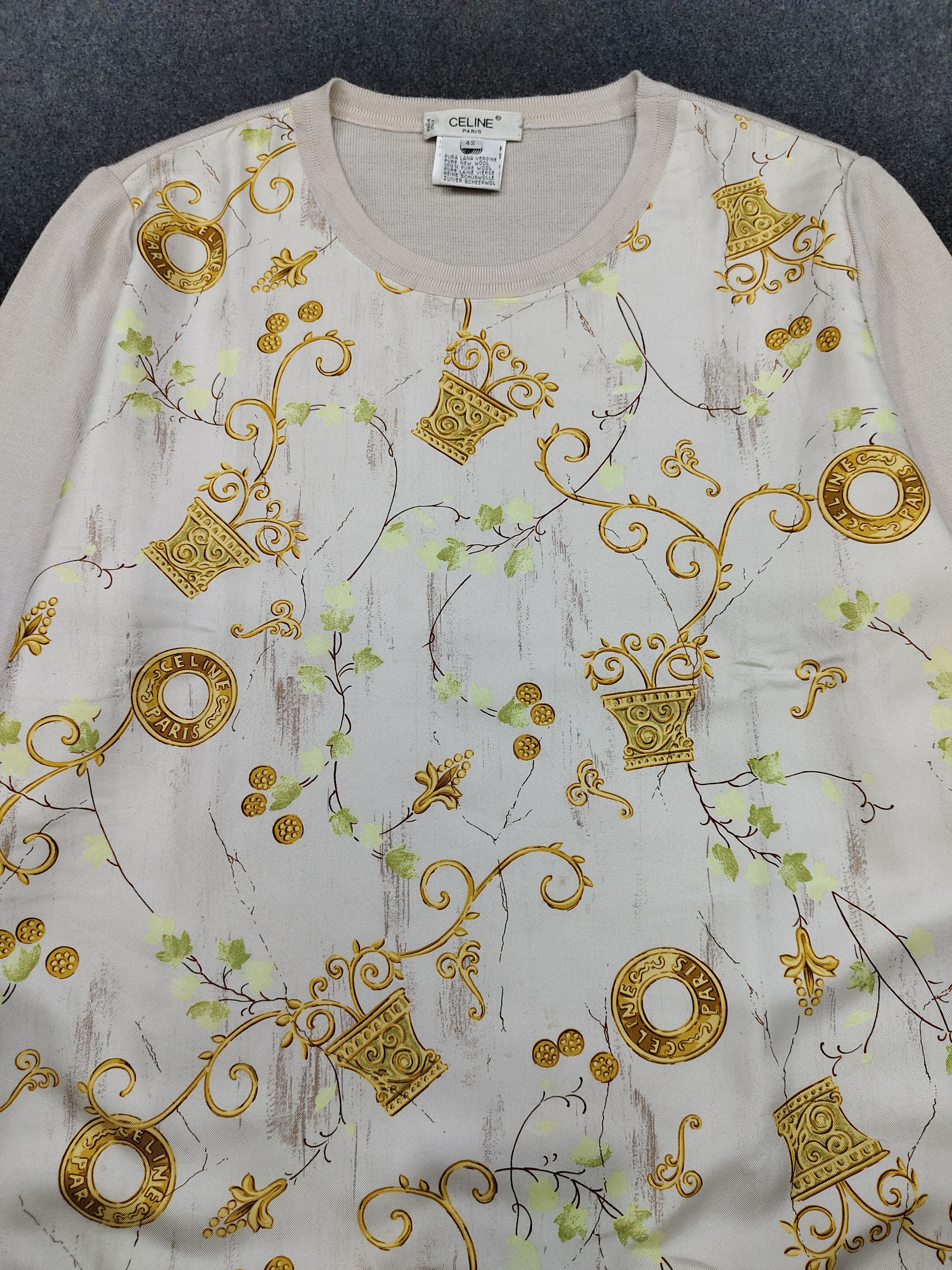 Celine 00s Celine- Silk Panel Baroque Classical Print Knit Top Size M / US 6-8 / IT 42-44 - 2 Thumbnail