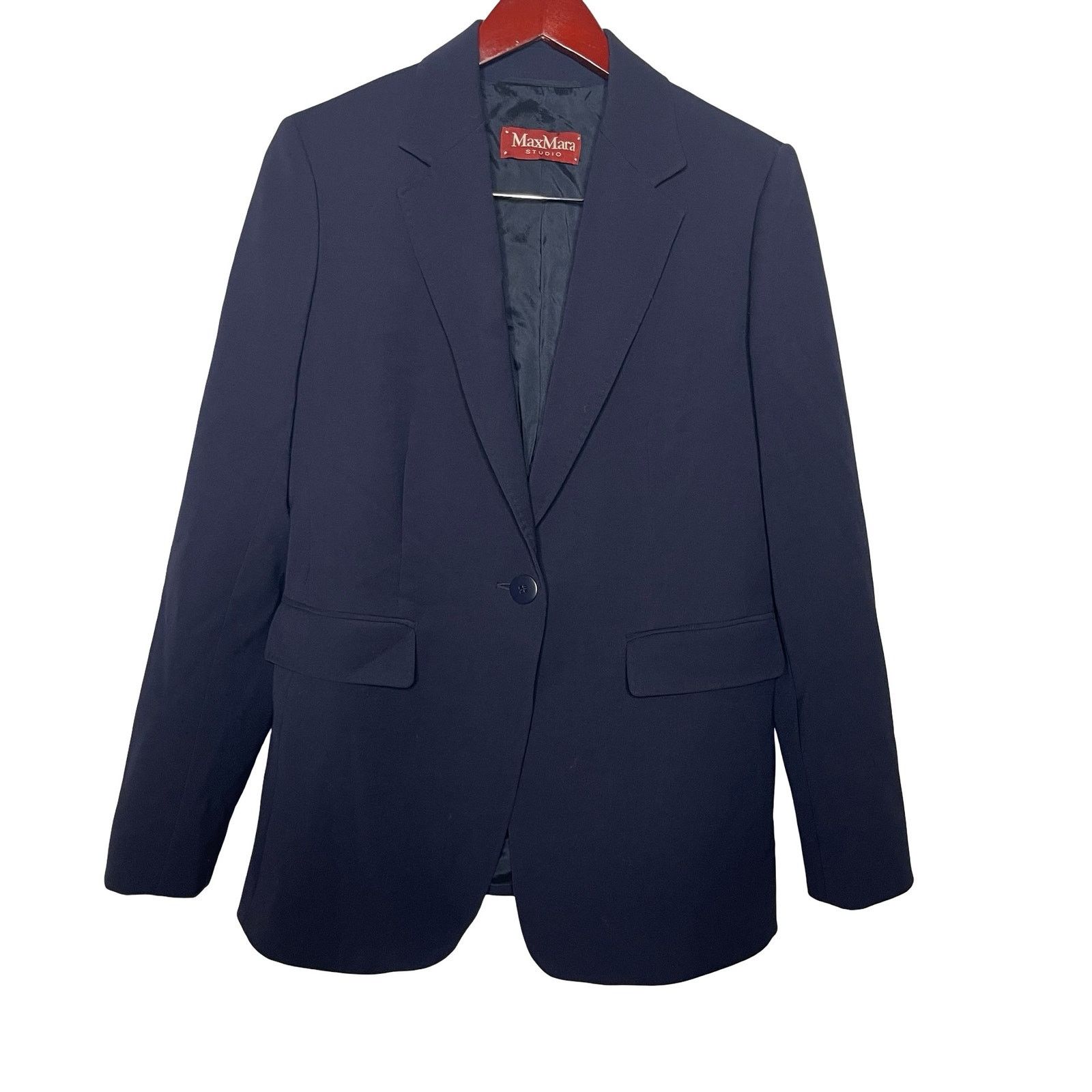 Max Mara MAX MARA Studio Navy Blue single-breasted new wool blazer 10 Size L / US 10 / IT 46 - 1 Thumbnail