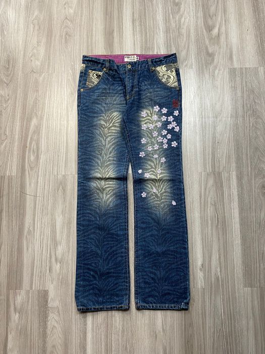 Japanese Brand Japan Sukajan Embroidery Y2K Zebra Denim Jeans