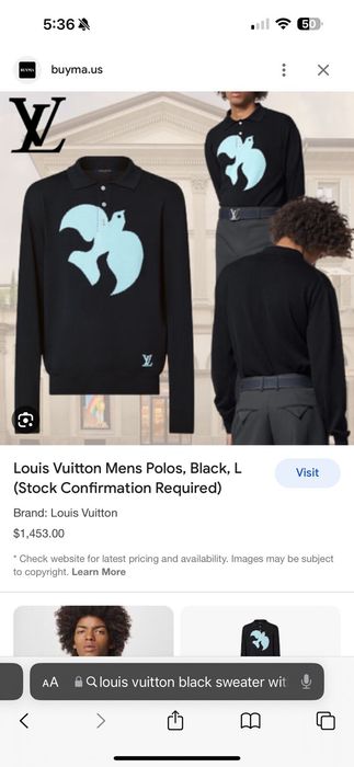 Louis Vuitton Mens Sweaters, Black, M*Stock Confirmation Required