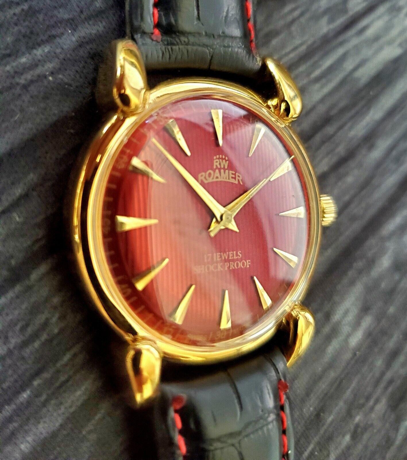 Designer RARE Roamer Brevete Swiss Mens Manual Watch Red Teaked Dial ...