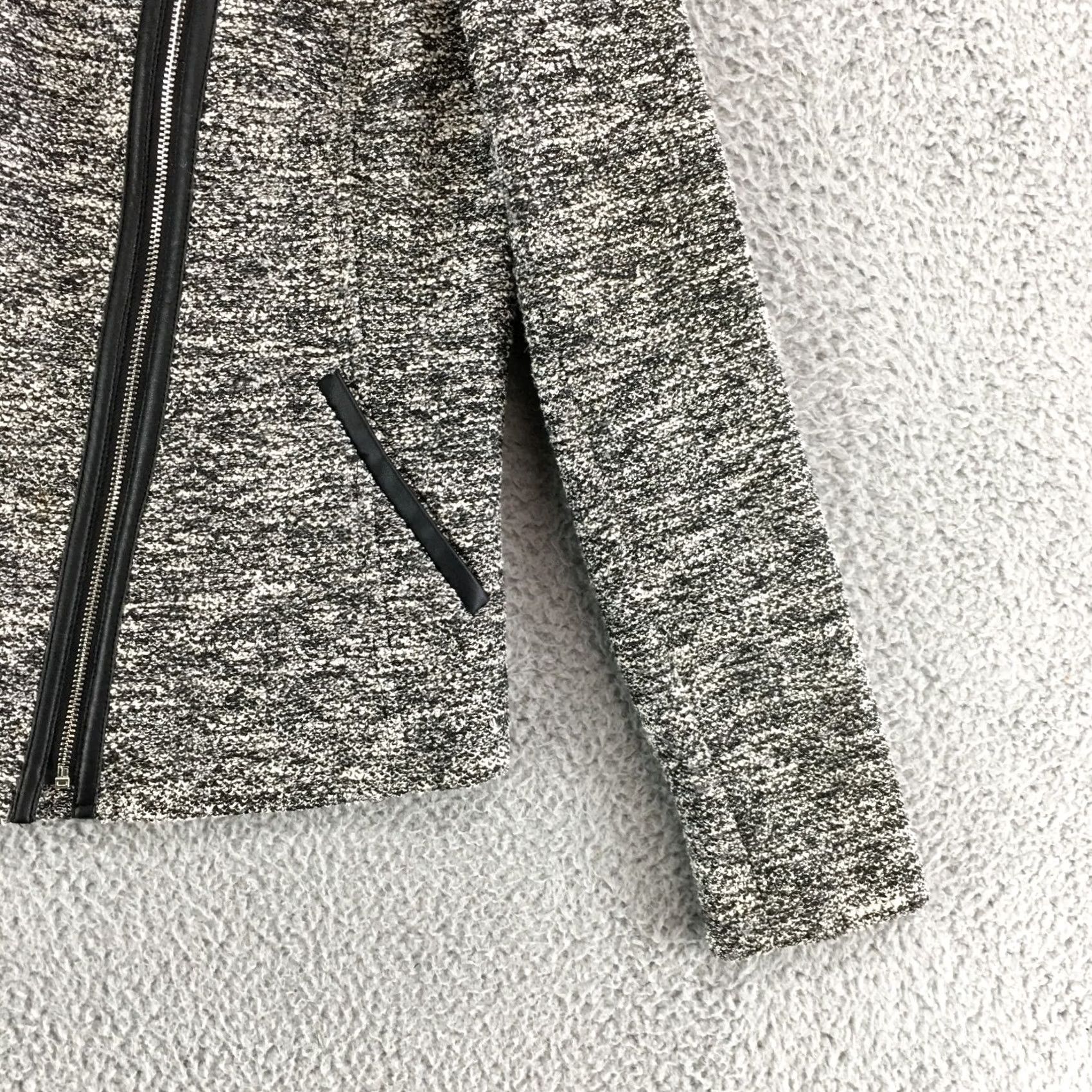 Calvin Klein Calvin Klein Moto Jacket Womens 6 Black White Asymmetric Zip Tweed Faux Leather Jacket Size M / US 6-8 / IT 42-44 - 3 Thumbnail