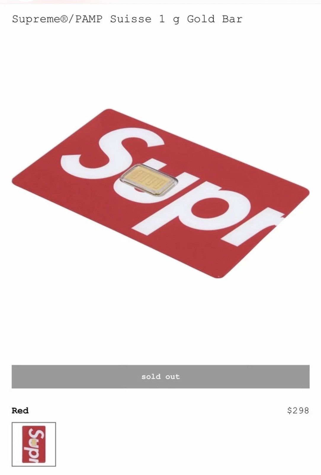 Supreme Supreme / PAMP Suisse gold bar 1g Size ONE SIZE - 1 Thumbnail