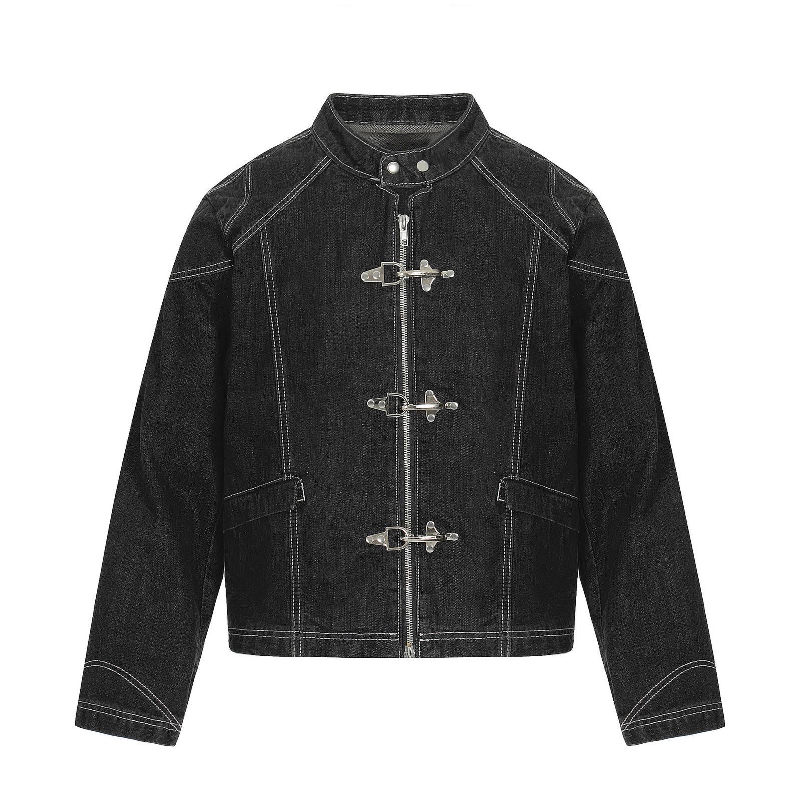Japanese Brand Black Buckle Front Denim Jacket, Slim Fit Outerwear Size US XL / EU 56 / 4 - 1 Thumbnail