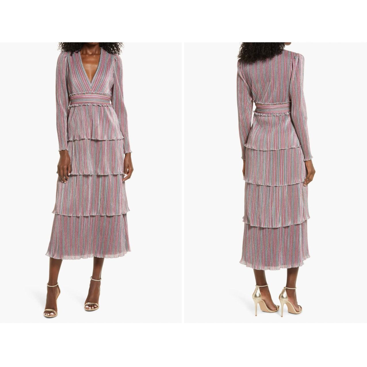 Saylor SAYLOR Allison Long Sleeve Tiered Midi Dress In Multi L Size L / US 10 / IT 46 - 1 Thumbnail