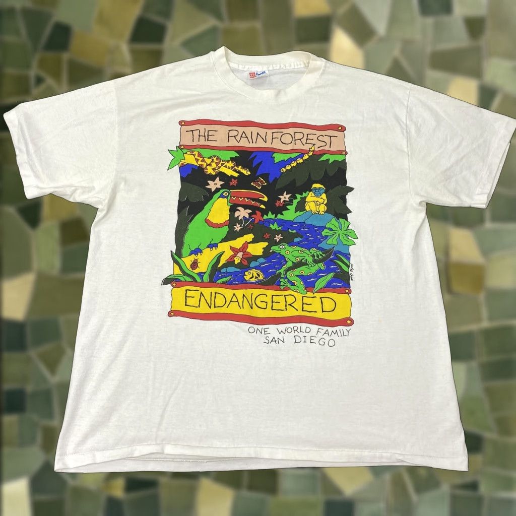 Hanes Vtg Rain Forest Endangered Shirt Mens XL Single Stitch USA One World Family 90s Size US XL / EU 56 / 4 - 1 Thumbnail
